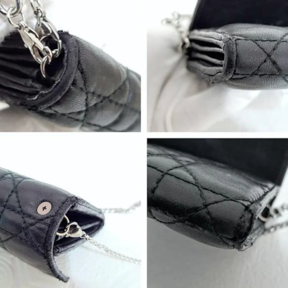 DIOR Cannage Wallet on Chain black lambskin with silver chain